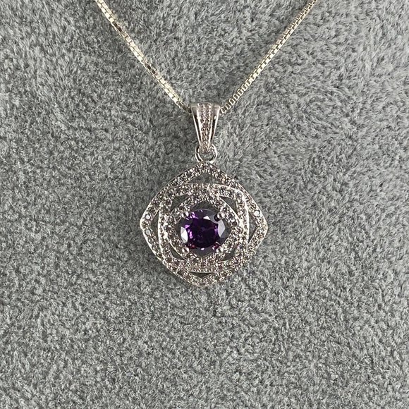Amethyst & CZ 925 Solid Sterling Silver Pendant - Picture 4 of 7